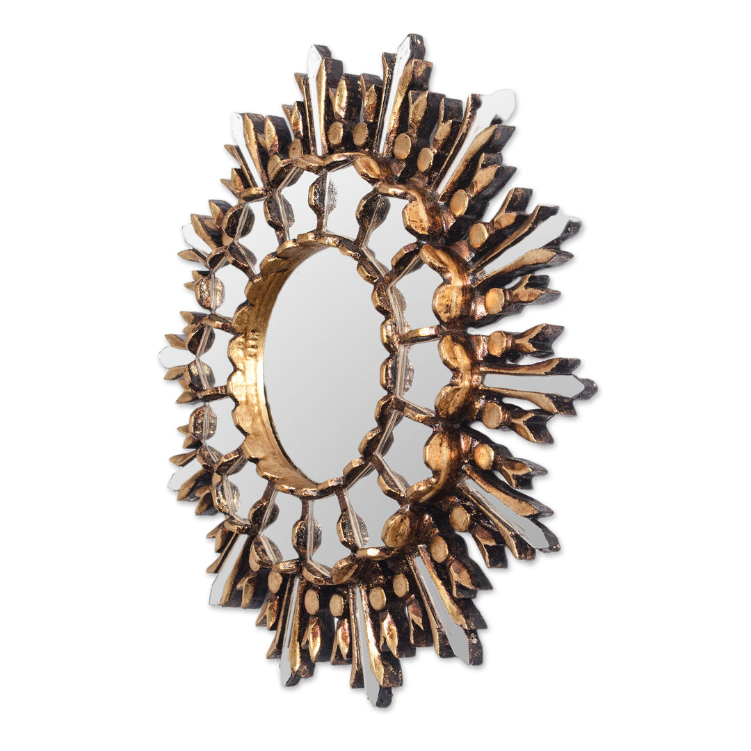 Handmade Bronze Gilded Wood Wall Mirror from Peru - Shiny Sun