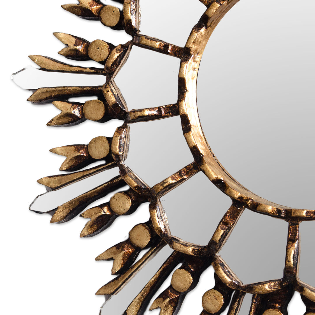 Handmade Bronze Gilded Wood Wall Mirror from Peru - Shiny Sun