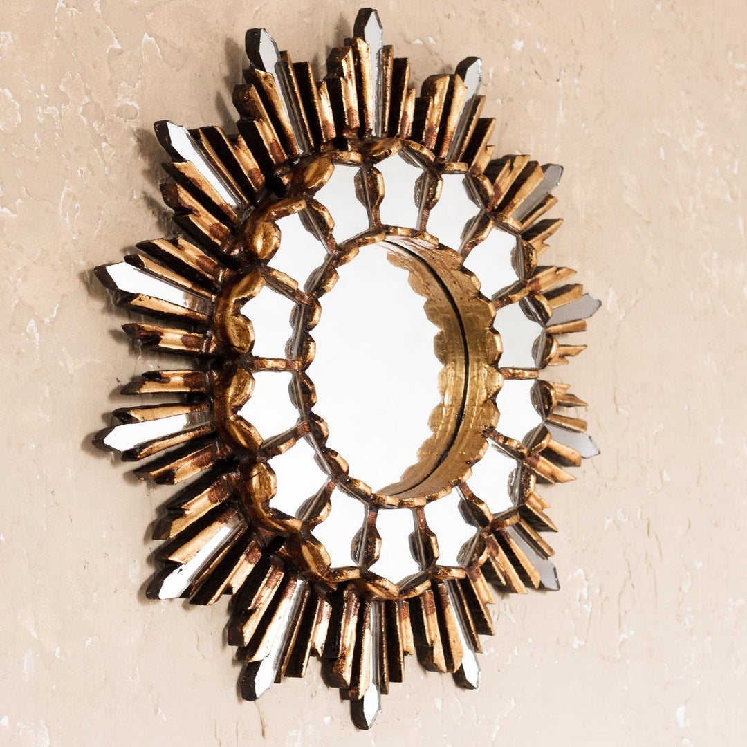 Handcrafted Bronze Gilded Wood Wall Mirror from Peru - Golden Empire
