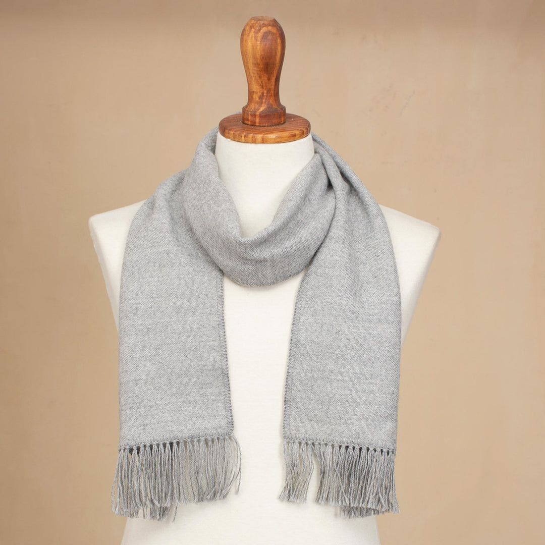 Artisan Crafted Alpaca Blend Scarf in Smoke from Peru - Winter Chic in Smoke