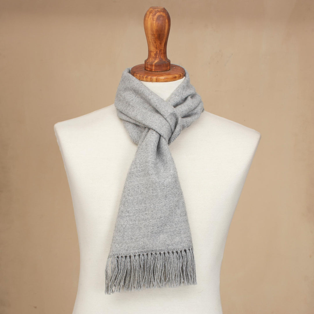 Artisan Crafted Alpaca Blend Scarf in Smoke from Peru - Winter Chic in Smoke