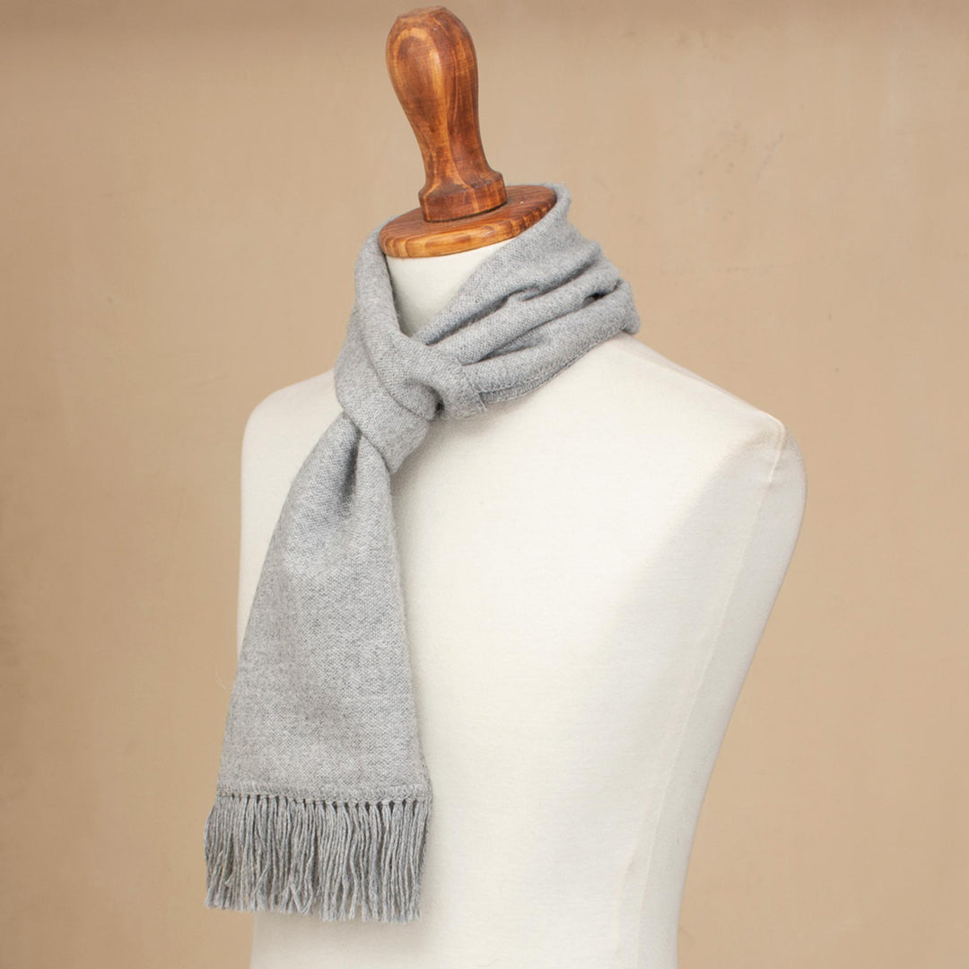 Artisan Crafted Alpaca Blend Scarf in Smoke from Peru - Winter Chic in Smoke