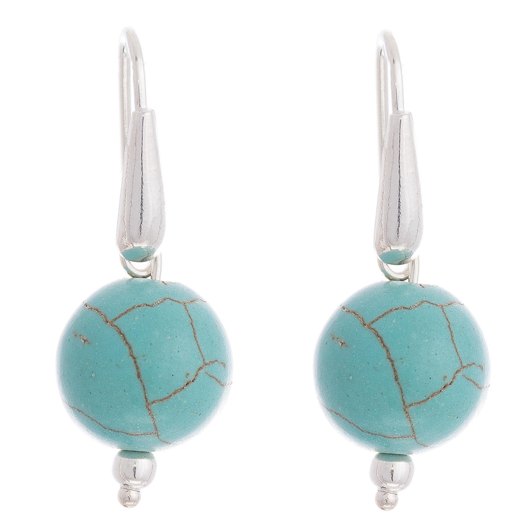Silver and Reconstituted Turquoise Dangle Earrings from Peru - Turquoise Mystic