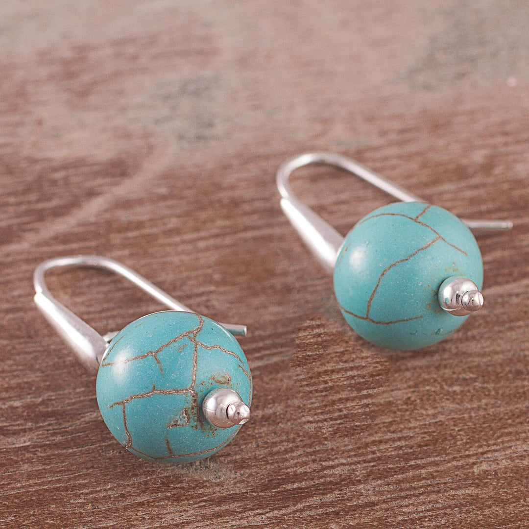 Silver and Reconstituted Turquoise Dangle Earrings from Peru - Turquoise Mystic