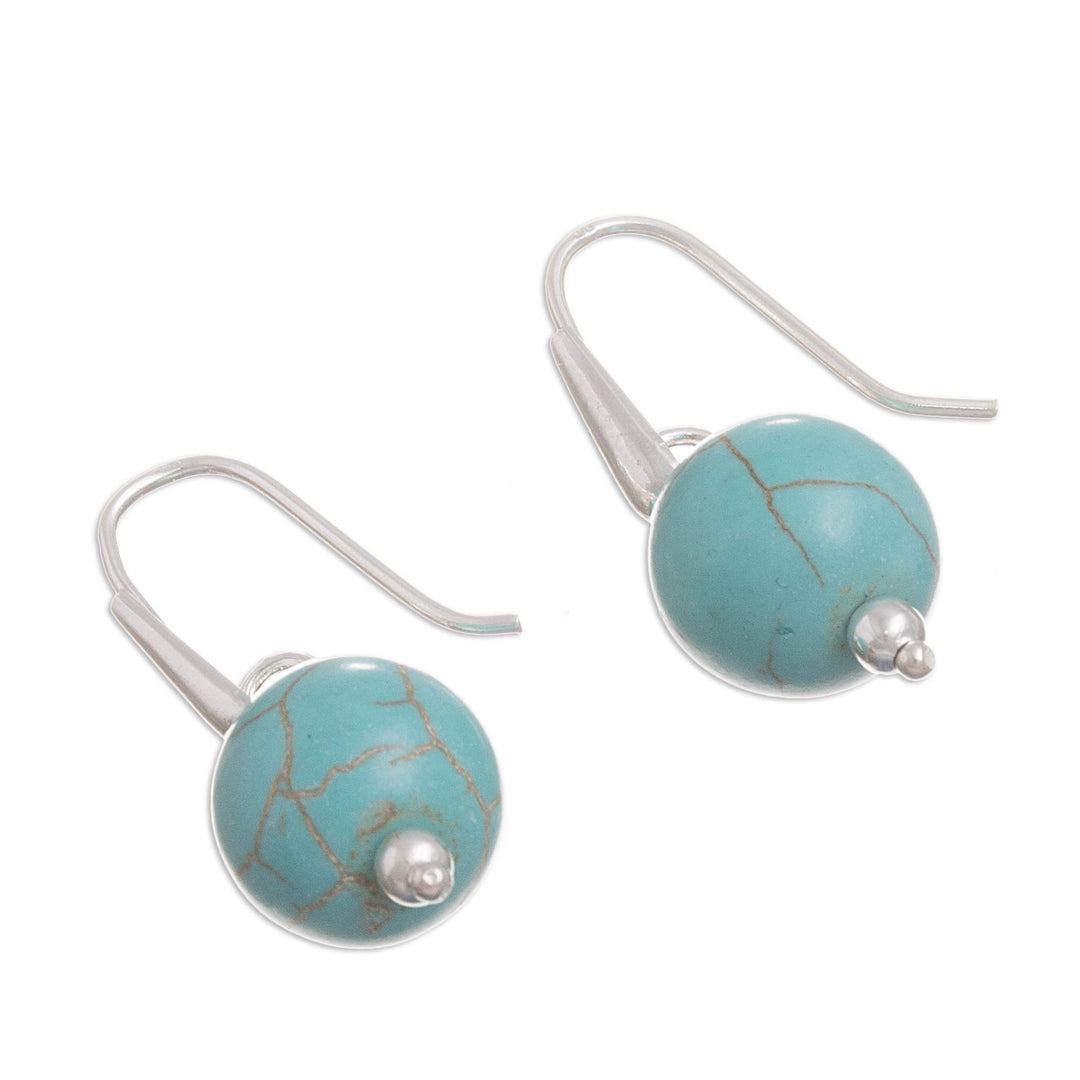 Silver and Reconstituted Turquoise Dangle Earrings from Peru - Turquoise Mystic