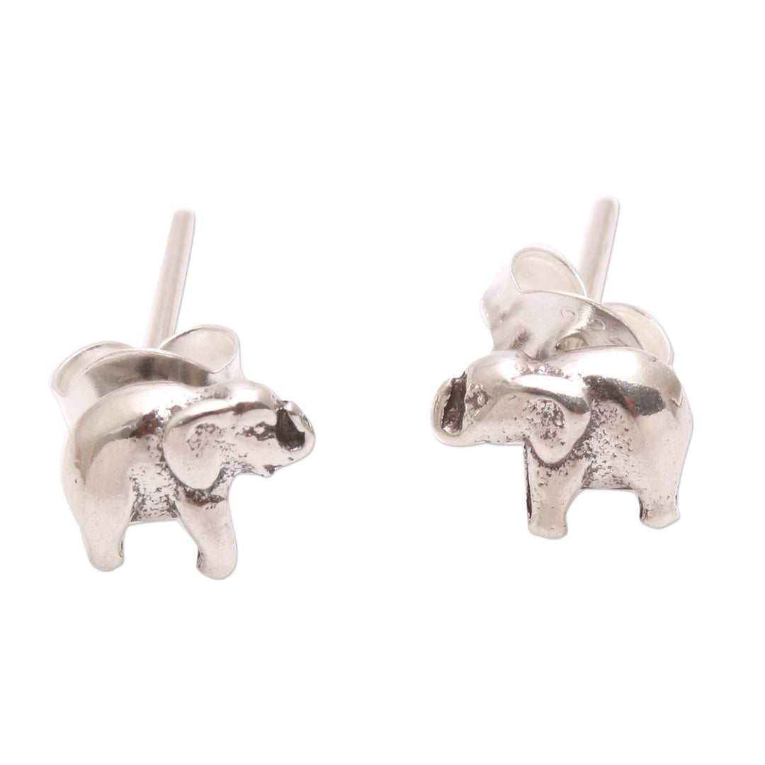 Sterling Silver Elephant Stud Earrings from Bali - Mini Elephants