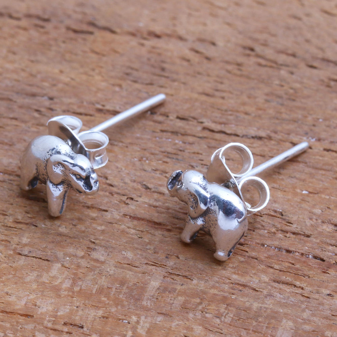 Sterling Silver Elephant Stud Earrings from Bali - Mini Elephants
