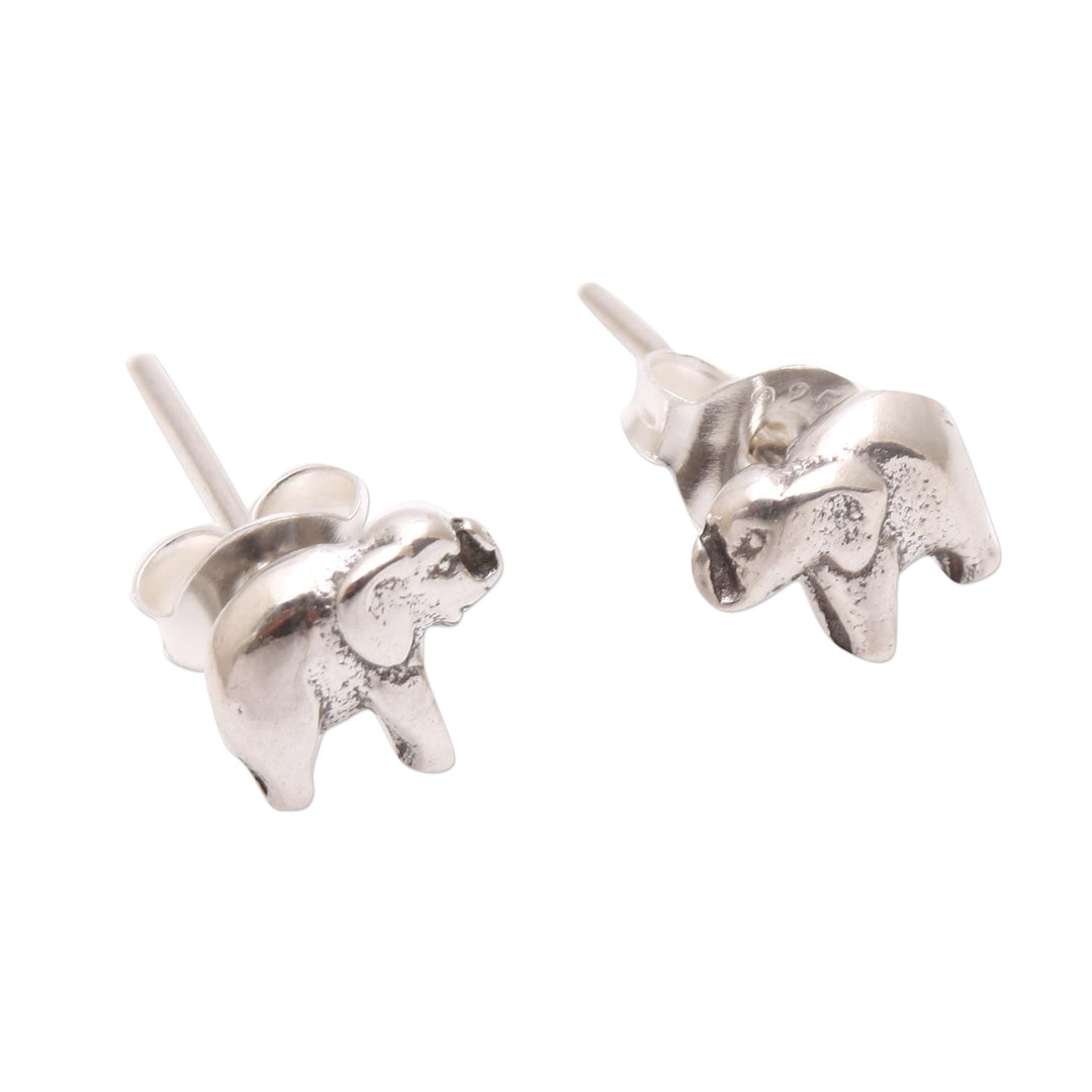 Sterling Silver Elephant Stud Earrings from Bali - Mini Elephants