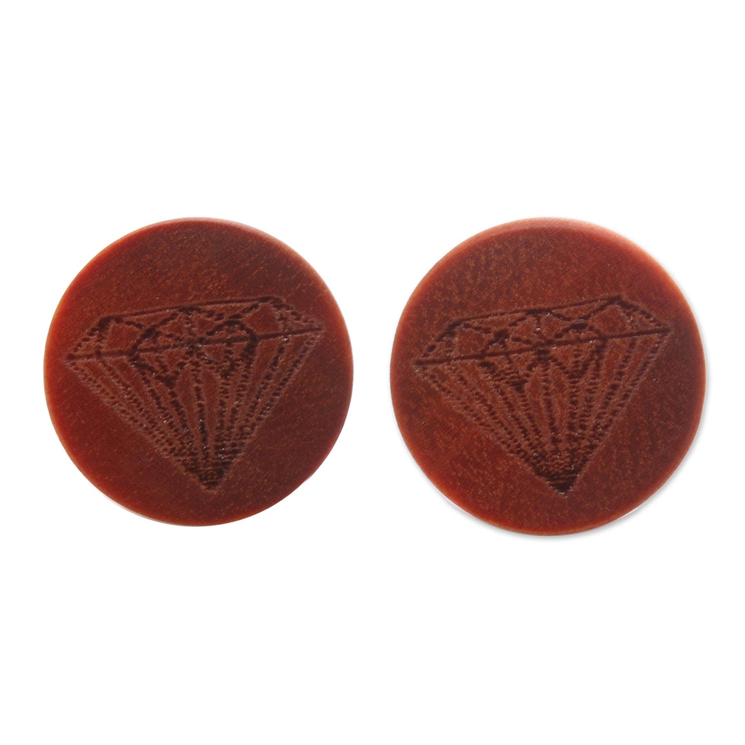 Diamond Motif Sawo Wood Stud Earrings from Bali - Kuta Diamonds
