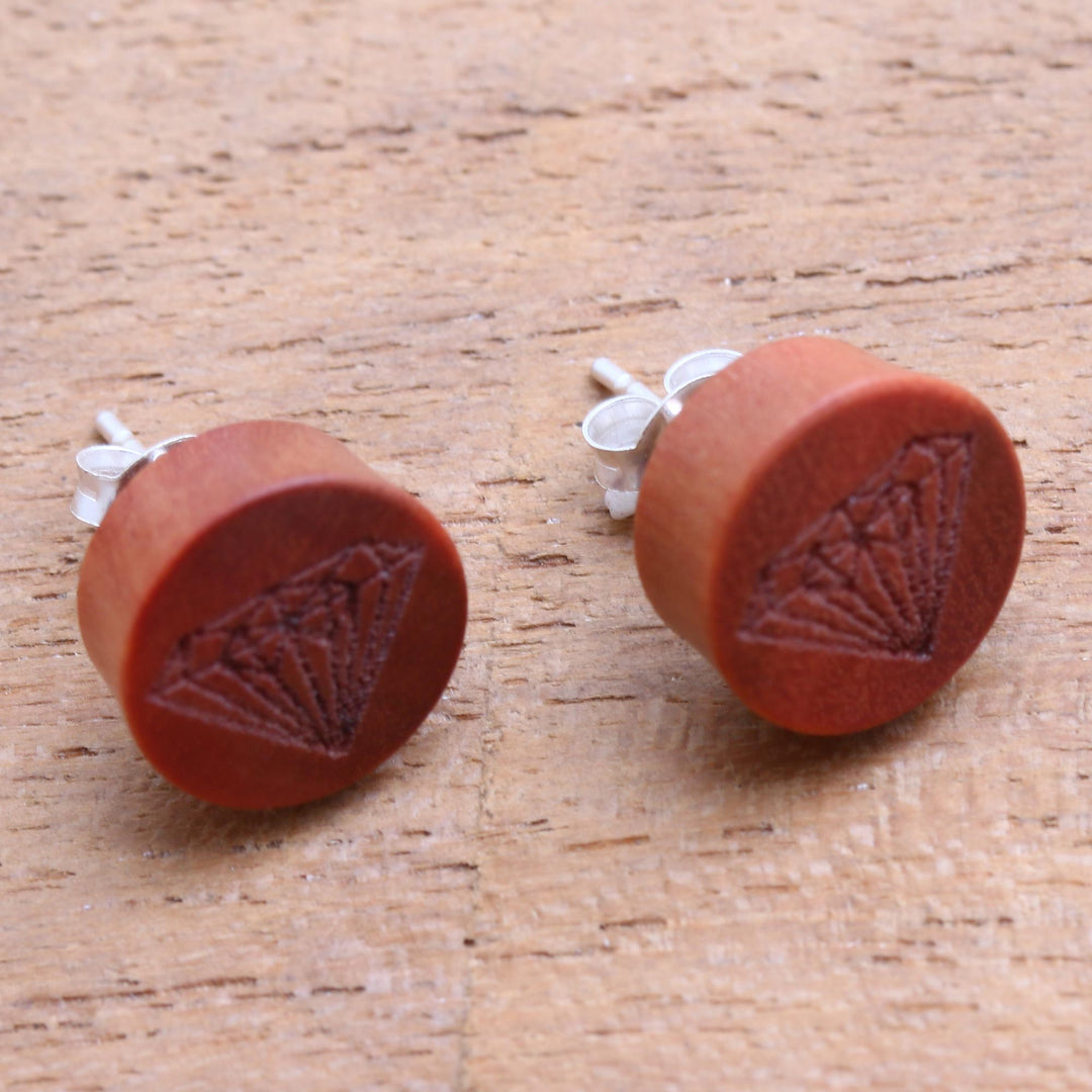 Diamond Motif Sawo Wood Stud Earrings from Bali - Kuta Diamonds