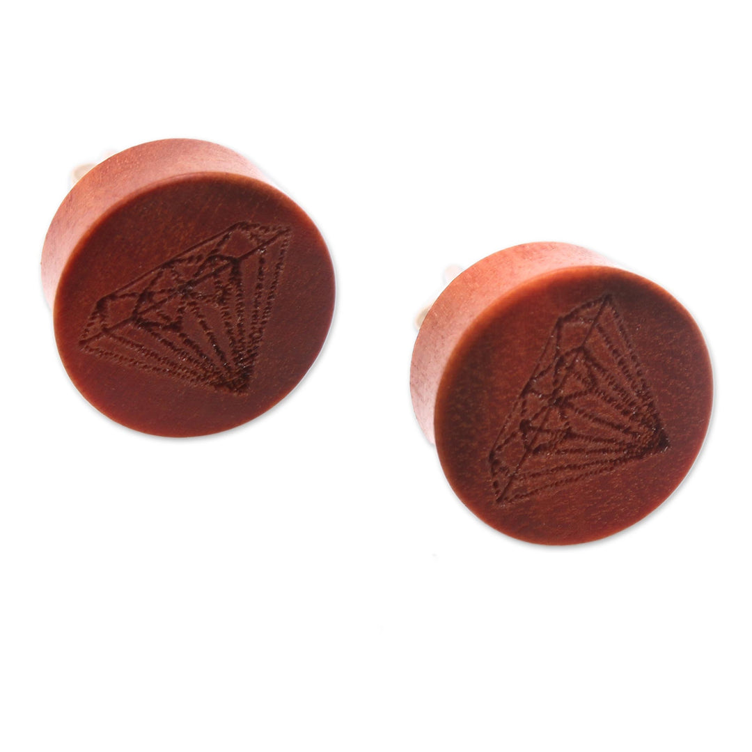 Diamond Motif Sawo Wood Stud Earrings from Bali - Kuta Diamonds