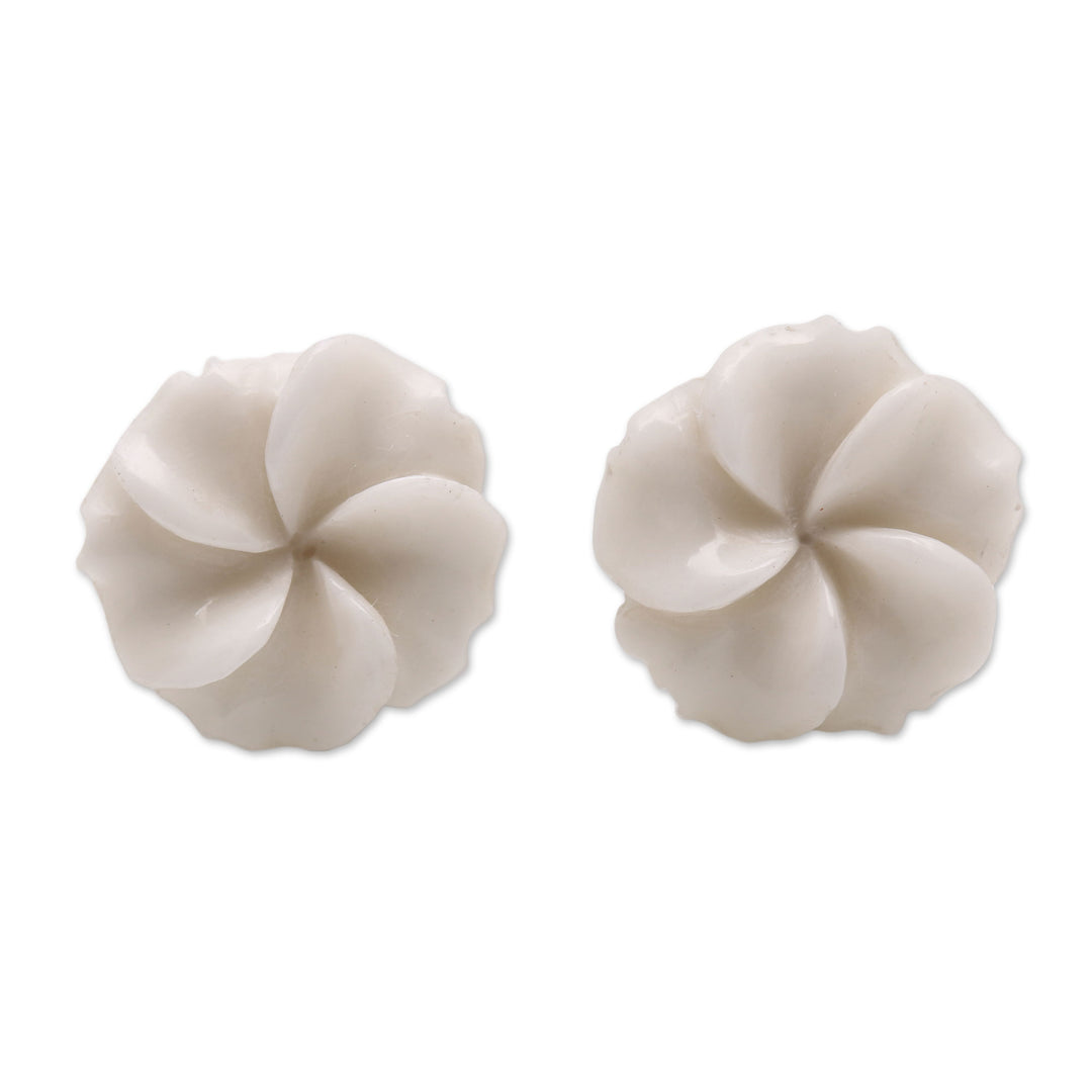 Frangipani Flower Bone Stud Earrings from Bali - Glorious Jepun