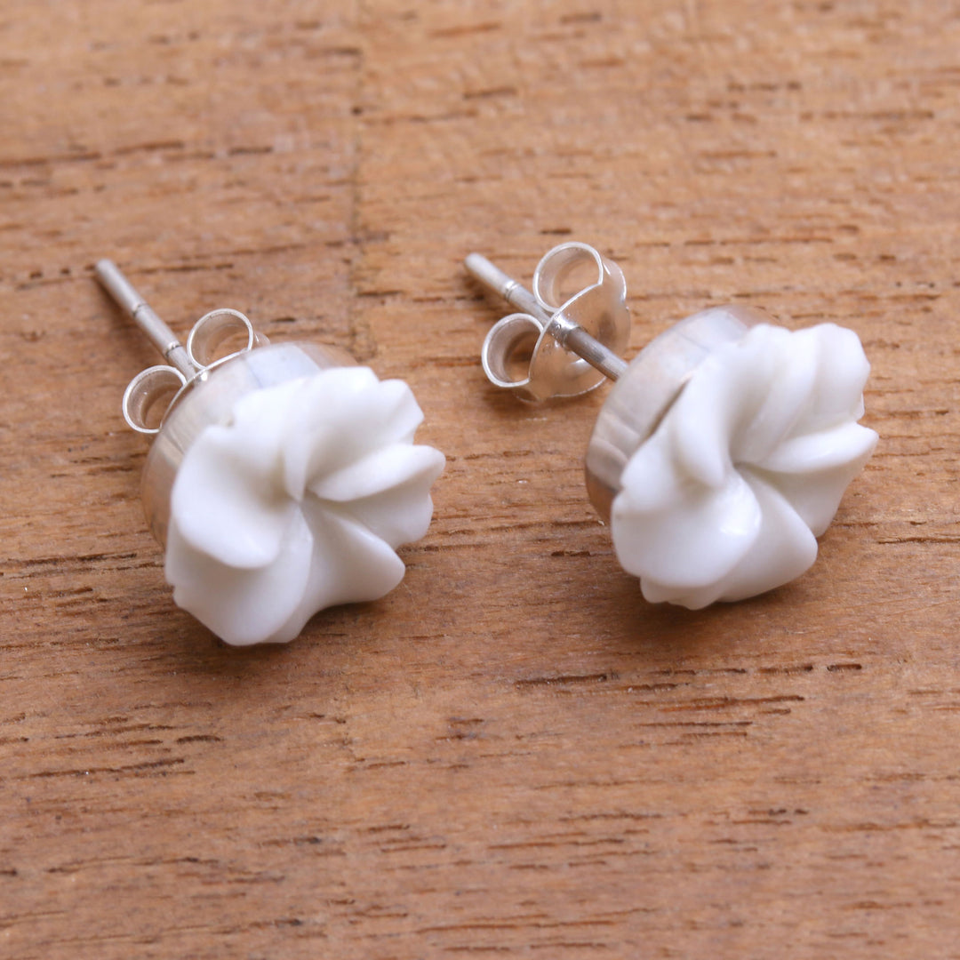 Frangipani Flower Bone Stud Earrings from Bali - Glorious Jepun