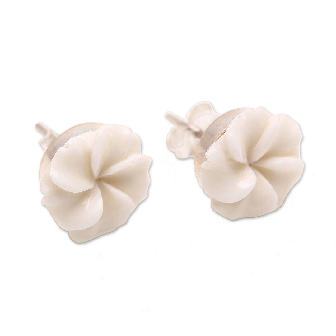 Frangipani Flower Bone Stud Earrings from Bali - Glorious Jepun