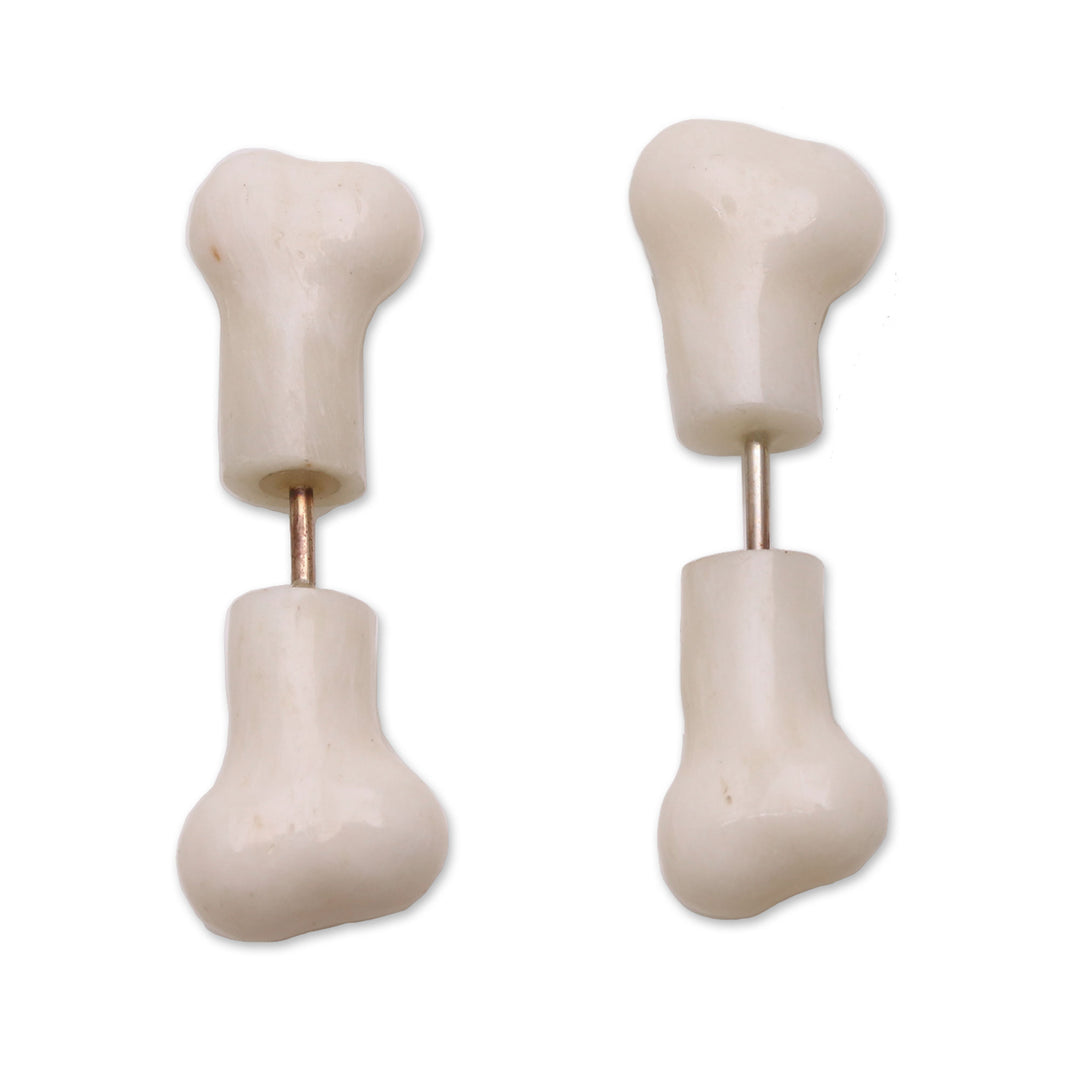 Hand-Carved Bone Stud Earrings from Bali - Magic Bones