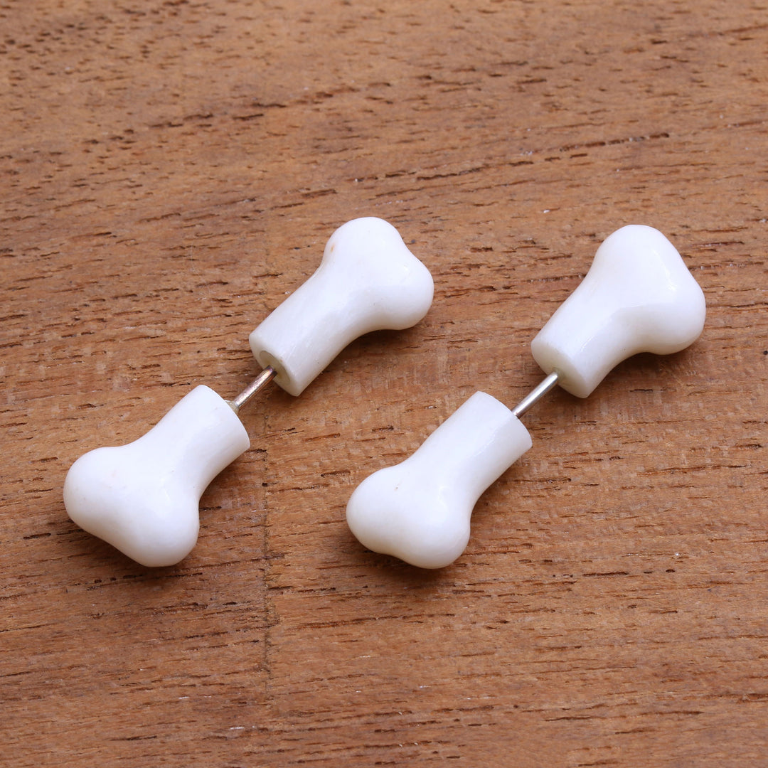 Hand-Carved Bone Stud Earrings from Bali - Magic Bones