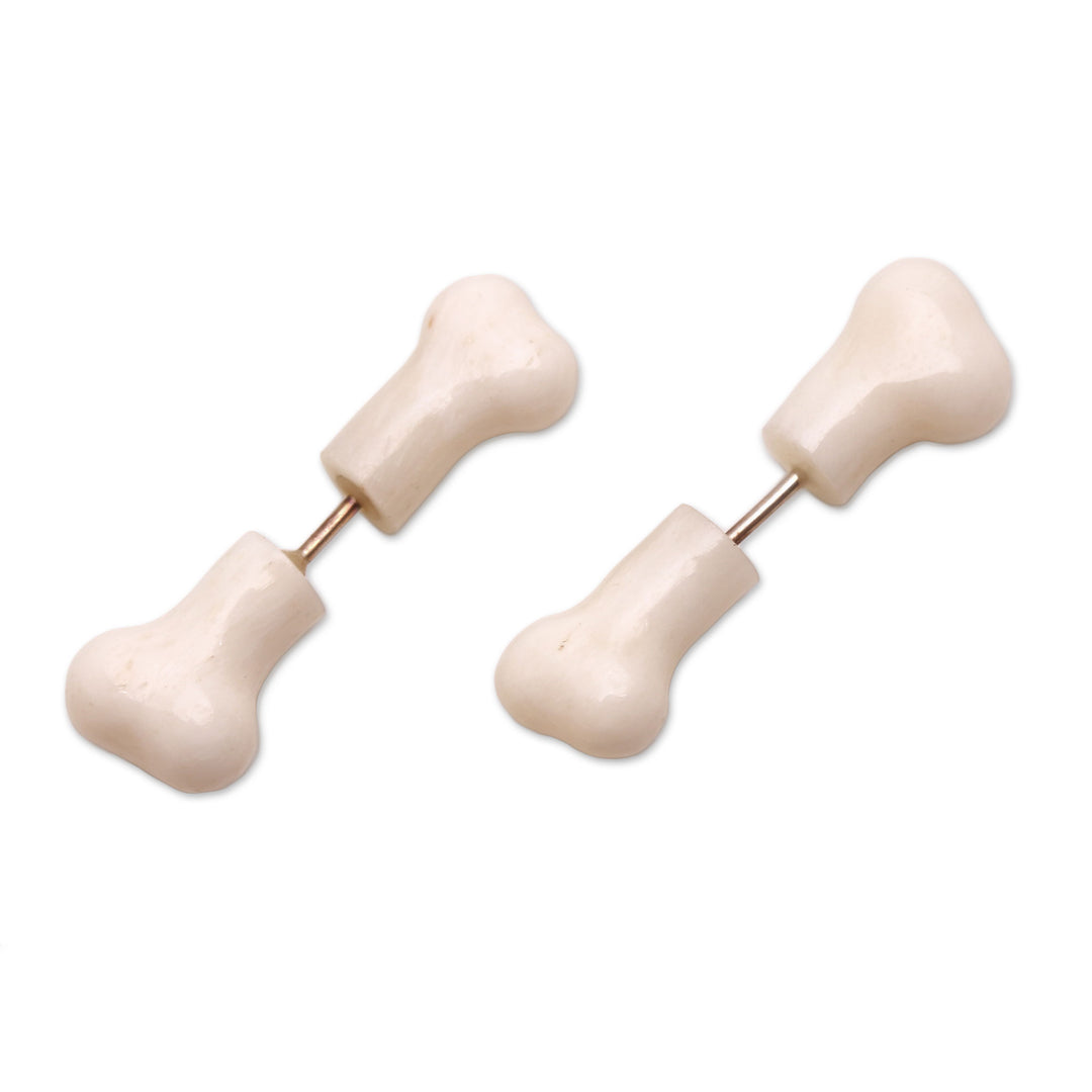 Hand-Carved Bone Stud Earrings from Bali - Magic Bones