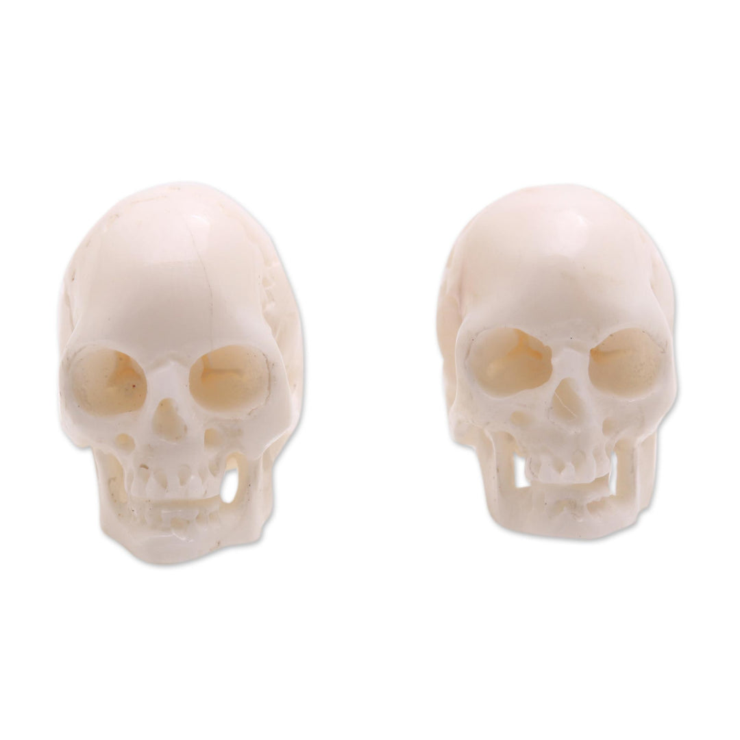Skull-Shaped Bone Stud Earrings Crafted in Bali - Trunyan Skulls