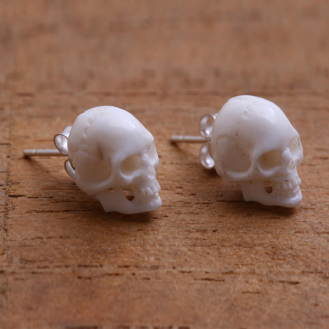 Skull-Shaped Bone Stud Earrings Crafted in Bali - Trunyan Skulls