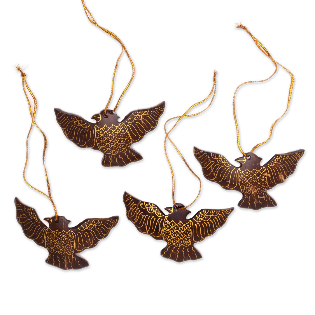 Coconut Shell Dove Ornaments from Bali (Set of 4) - Sacred Doves