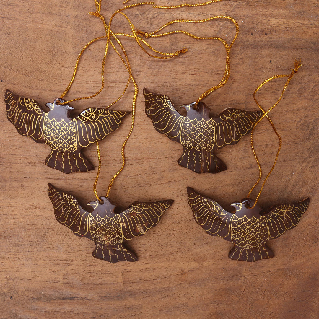 Coconut Shell Dove Ornaments from Bali (Set of 4) - Sacred Doves