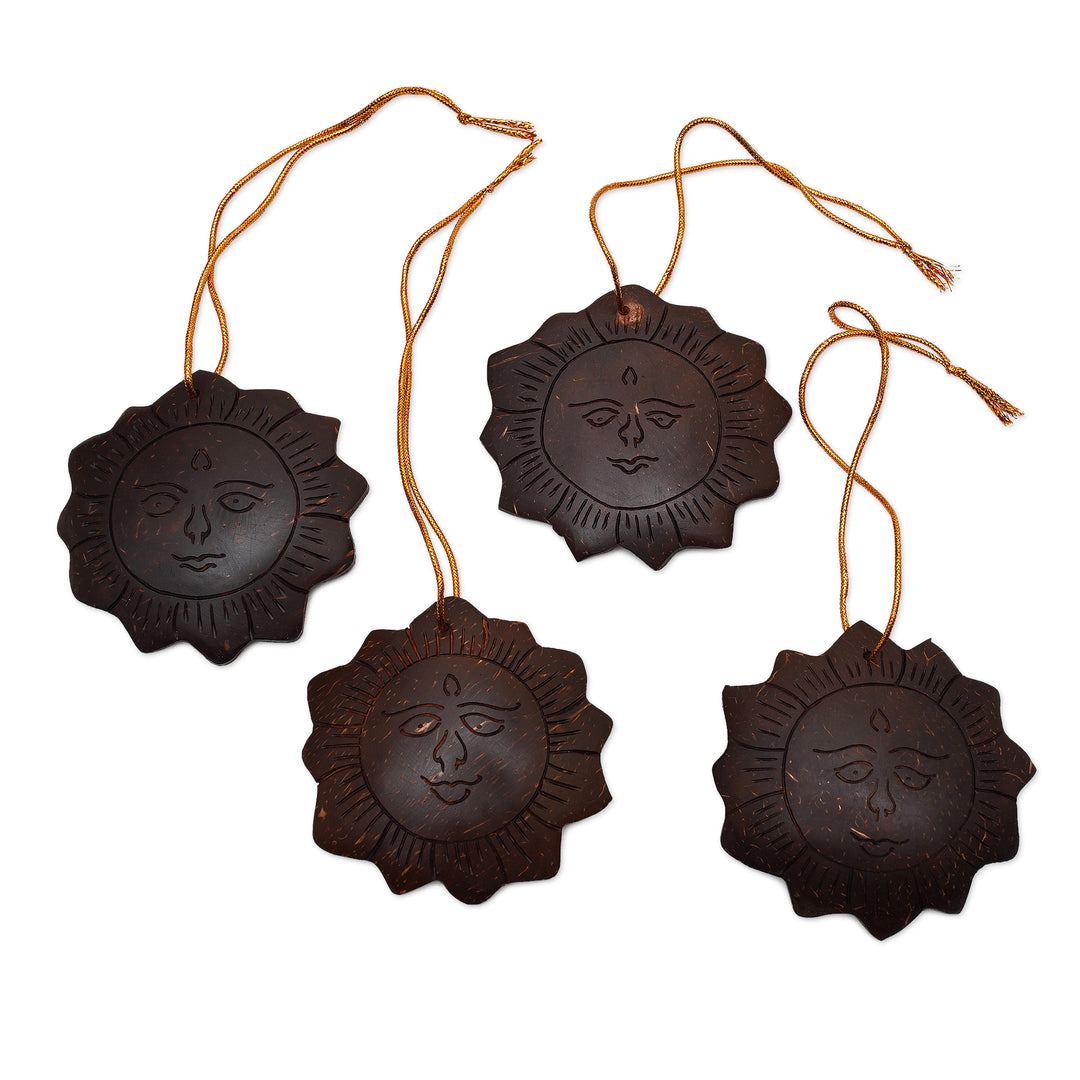 Handmade Sun Coconut Shell Ornaments from Bali (Set of 4) - Tegalalang Sun