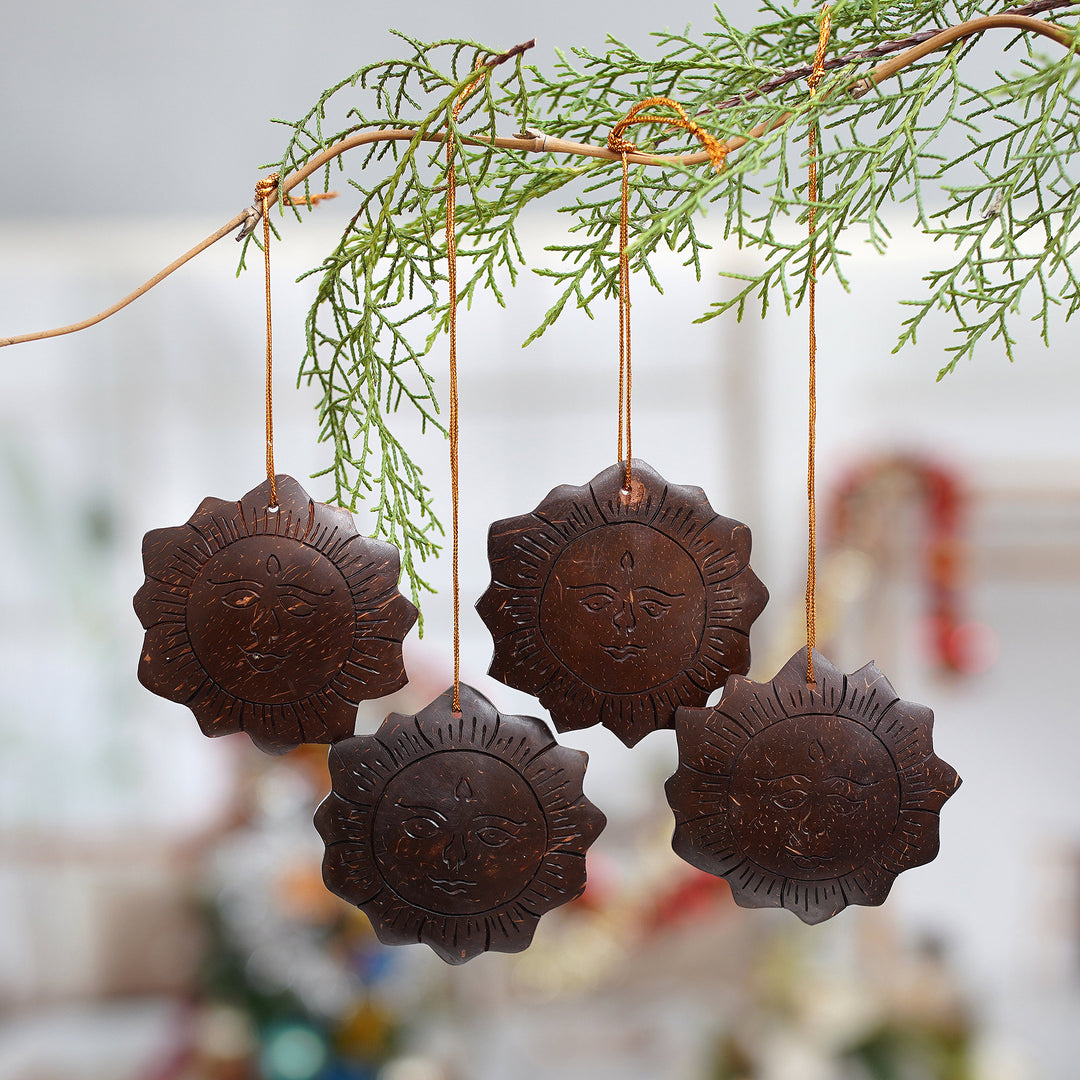 Handmade Sun Coconut Shell Ornaments from Bali (Set of 4) - Tegalalang Sun