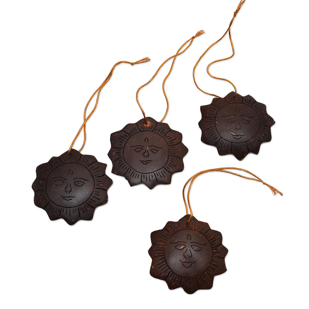Handmade Sun Coconut Shell Ornaments from Bali (Set of 4) - Tegalalang Sun