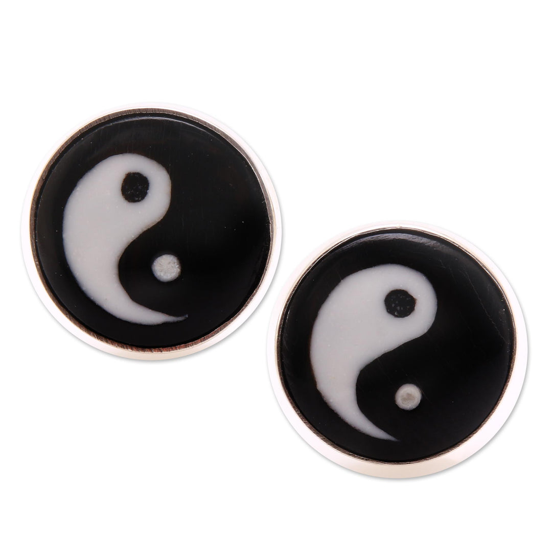 Yin and Yang Bone Stud Earrings from Bali - Cosmic Balance