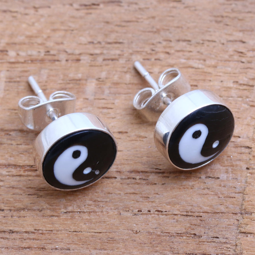 Yin and Yang Bone Stud Earrings from Bali - Cosmic Balance
