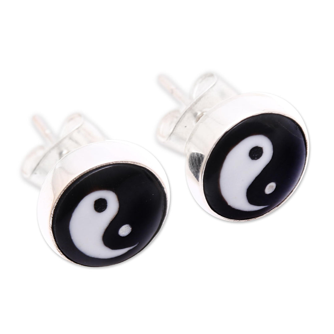 Yin and Yang Bone Stud Earrings from Bali - Cosmic Balance