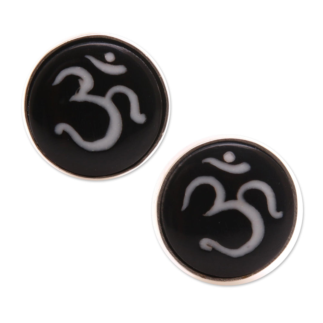 Om Motif Bone Stud Earrings Crafted in Bali - Word of Om