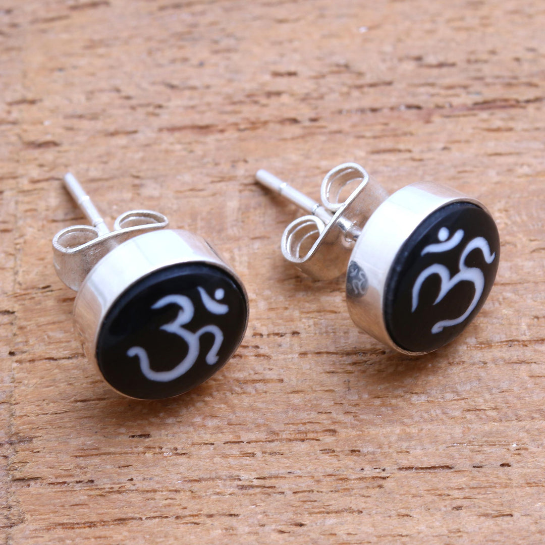Om Motif Bone Stud Earrings Crafted in Bali - Word of Om