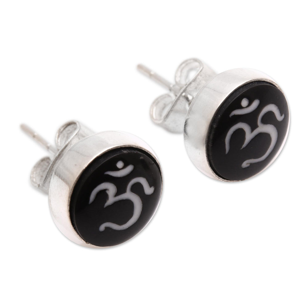 Om Motif Bone Stud Earrings Crafted in Bali - Word of Om