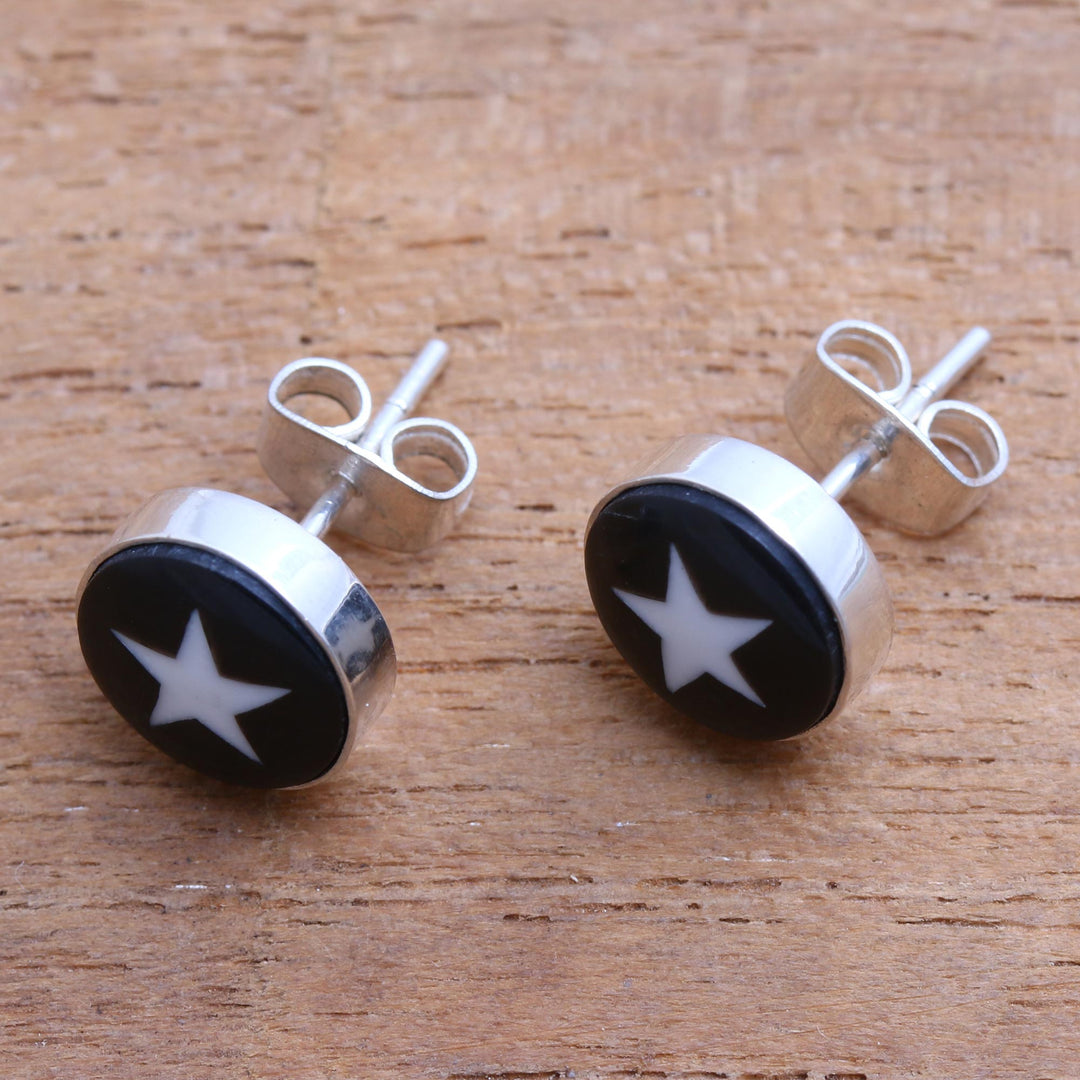 Star Motif Bone Stud Earrings from Bali - Stars Above