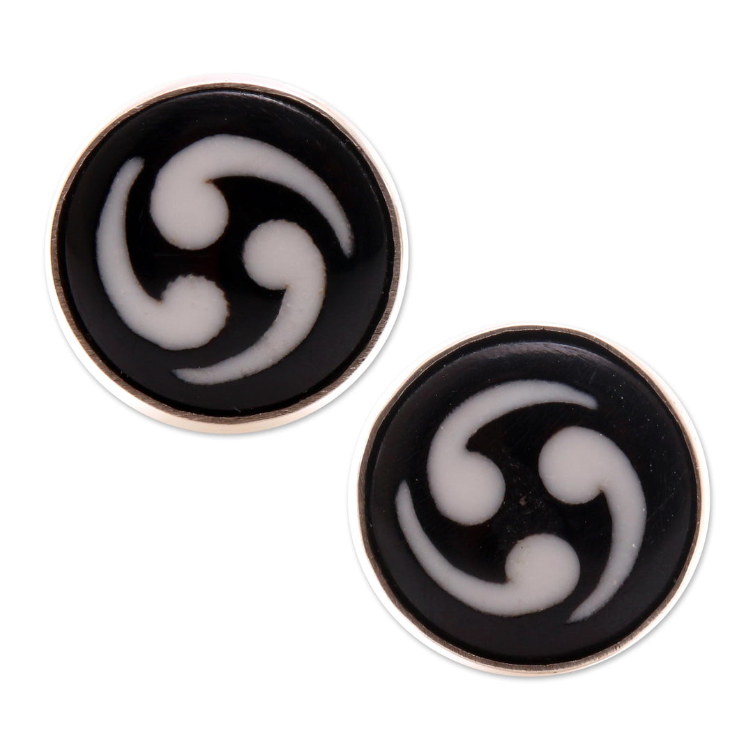 Black and White Bone Stud Earrings from Bali - Tribal Wonder