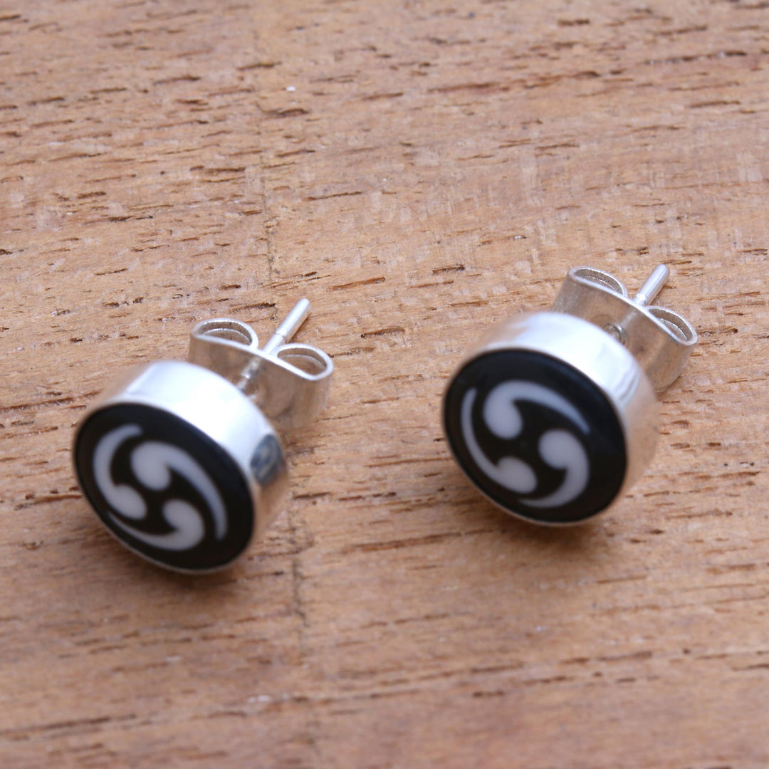 Black and White Bone Stud Earrings from Bali - Tribal Wonder