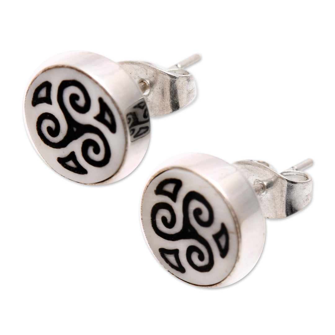 Spiral Motif Bone Stud Earrings from Bali - Tribal Symmetry