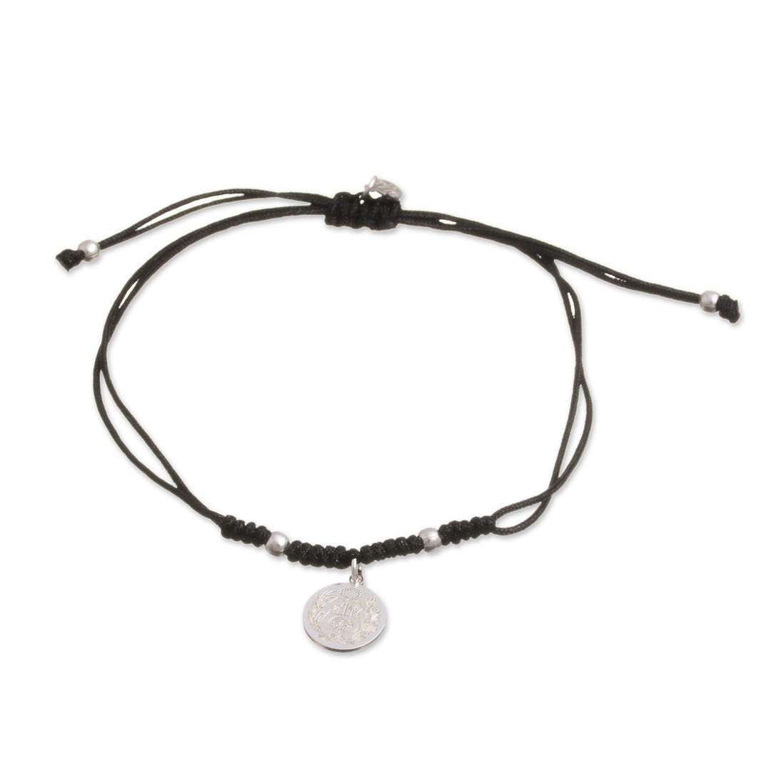 Sterling Peruvian Coat of Arms Charm Bracelet in Black - Peruvian Shield in Black