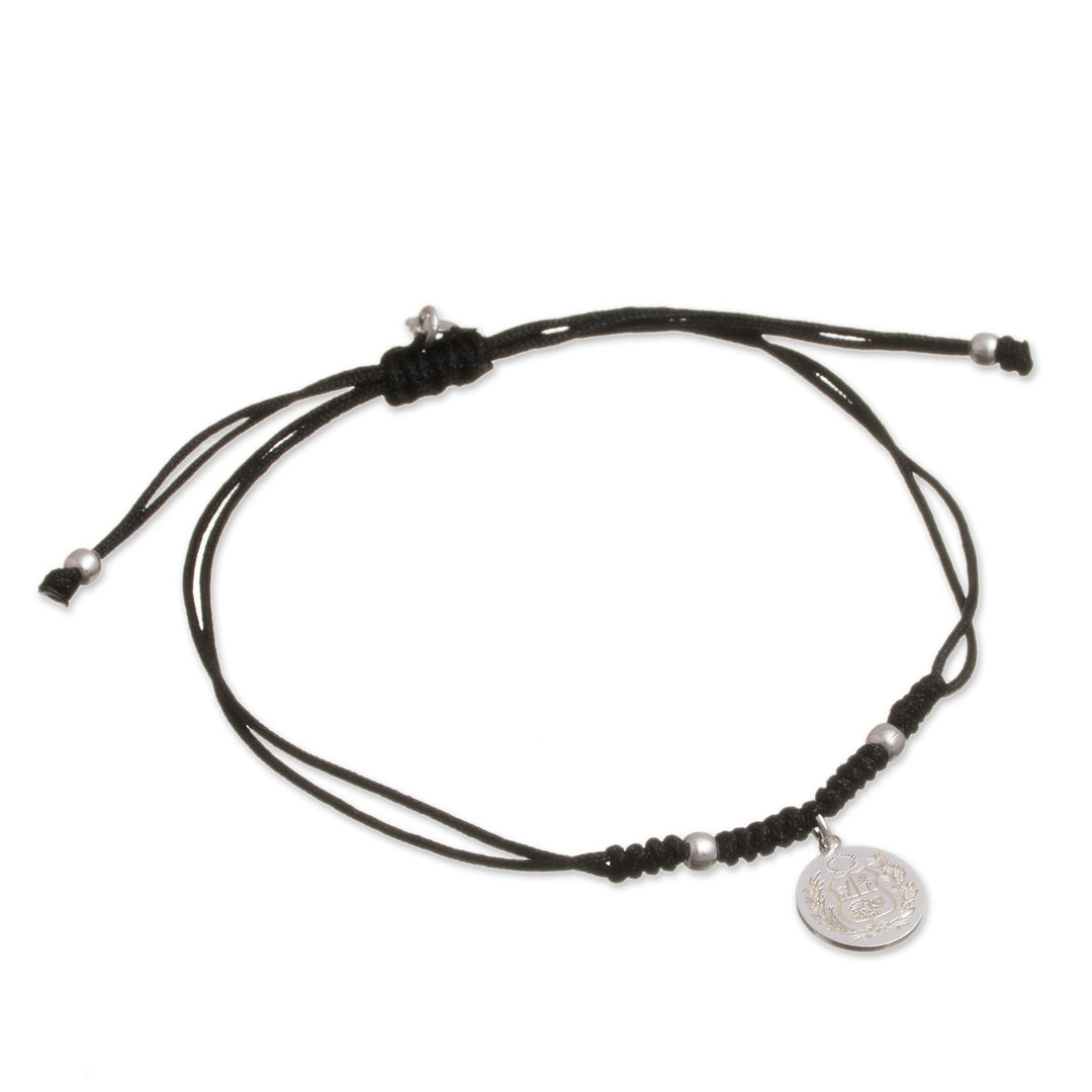 Sterling Peruvian Coat of Arms Charm Bracelet in Black - Peruvian Shield in Black