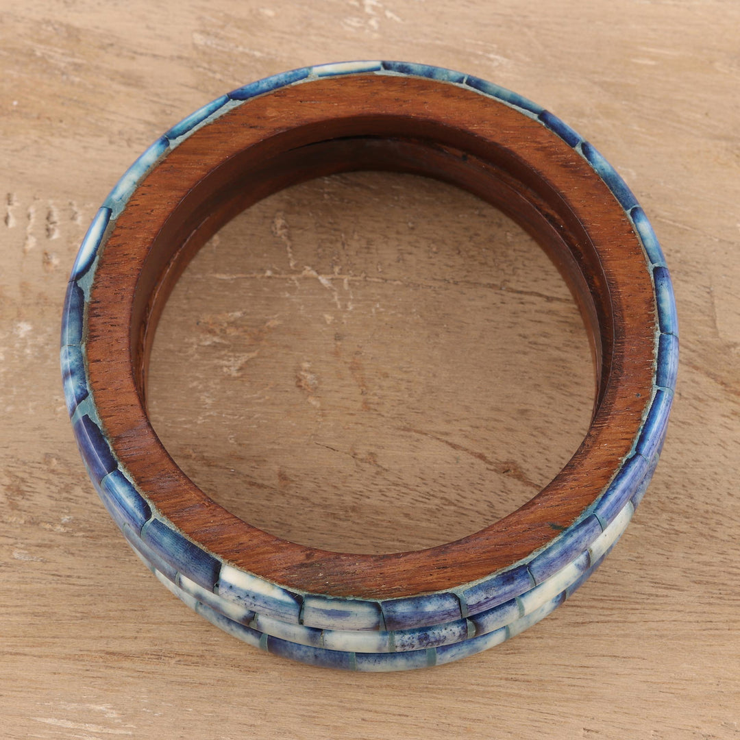 Blue Bone and Mango Wood Bangle Bracelets (Set of 3) - Blue Saga