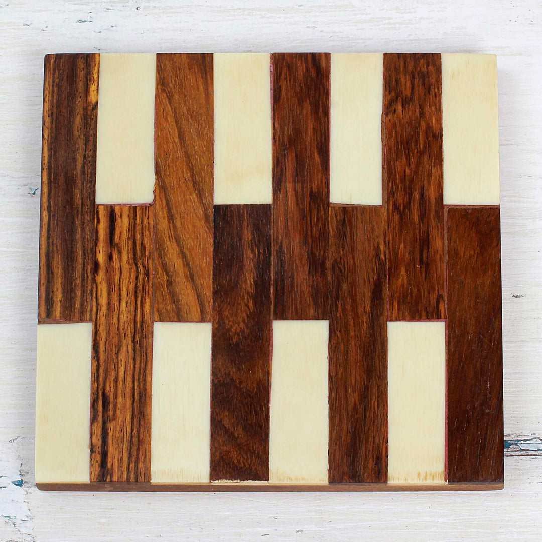 Mango Wood and Bone Coasters from India (Set of 6) - Lattice Elegance