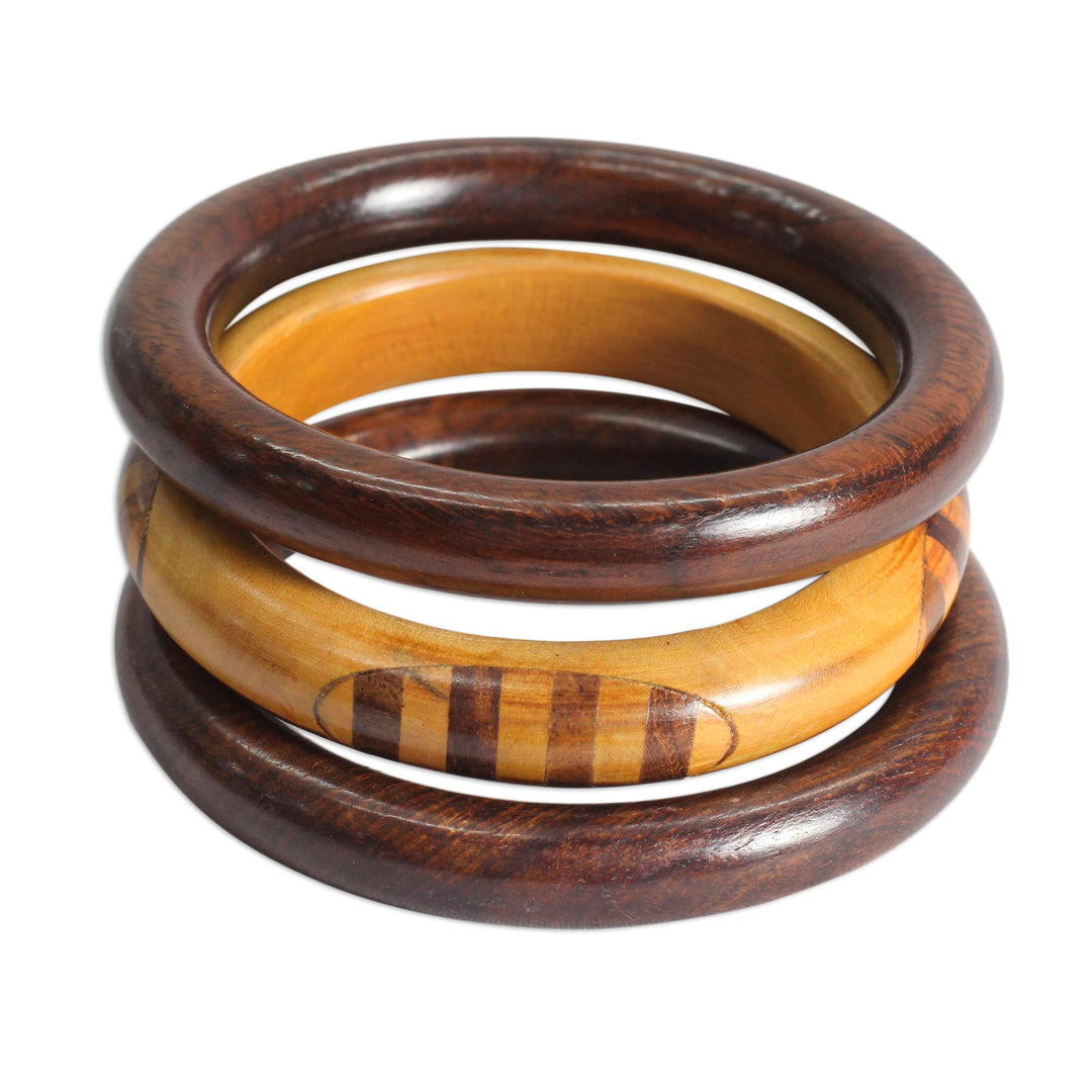 Handmade Mango Wood Bangle Bracelets from India (Set of 3) - Chic Combination