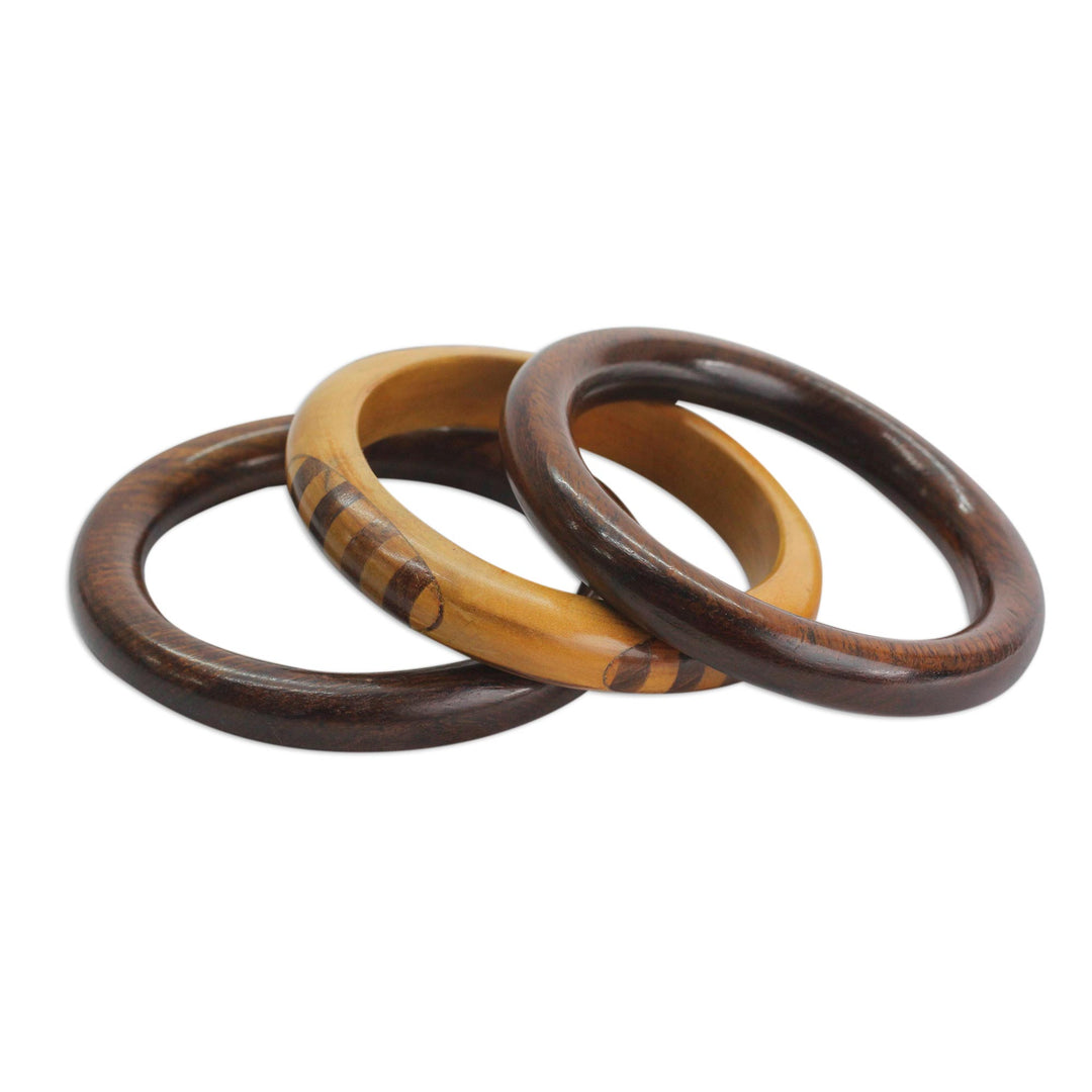 Handmade Mango Wood Bangle Bracelets from India (Set of 3) - Chic Combination