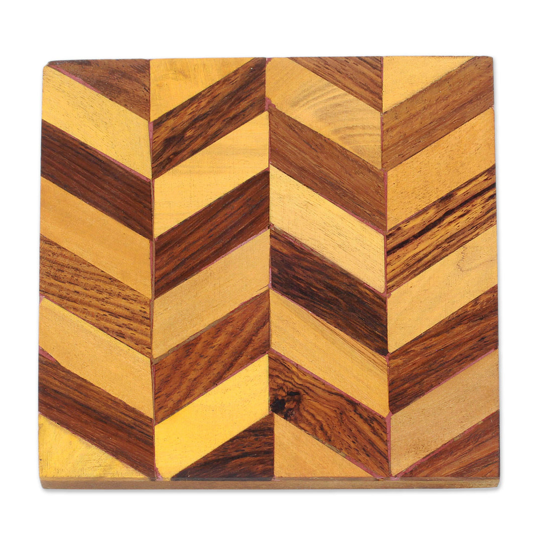 Diagonal Motif Mango Wood Coasters from India (Set of 6) - Diagonal Elegance