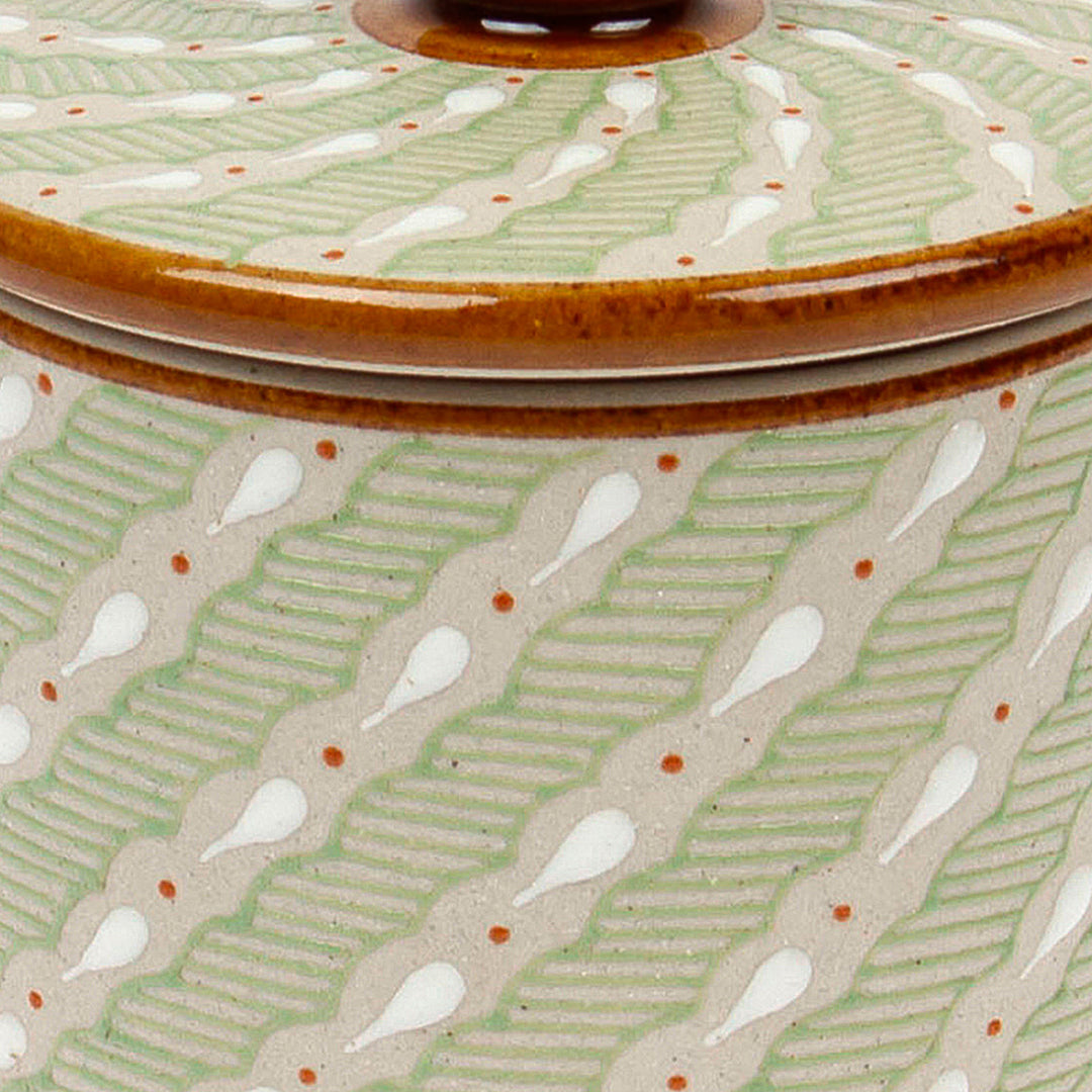 Green Striped Ceramic Cylindrical Decorative Jar - Cloud Crossing in Green