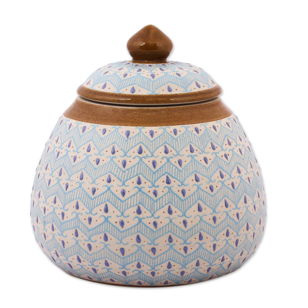 Blue Chevron Motif Ceramic Round Decorative Jar - Chevron Tears
