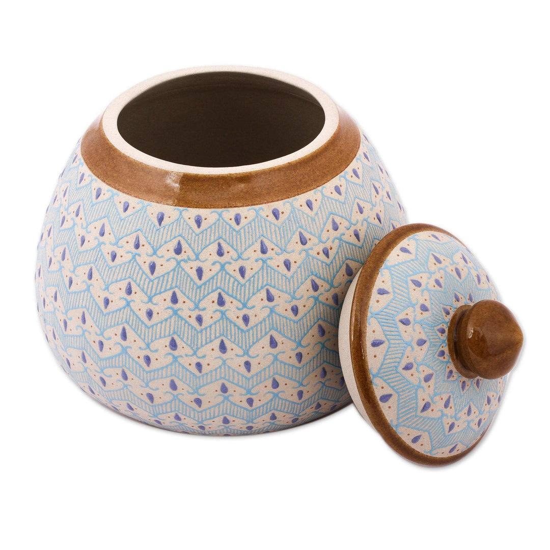 Blue Chevron Motif Ceramic Round Decorative Jar - Chevron Tears