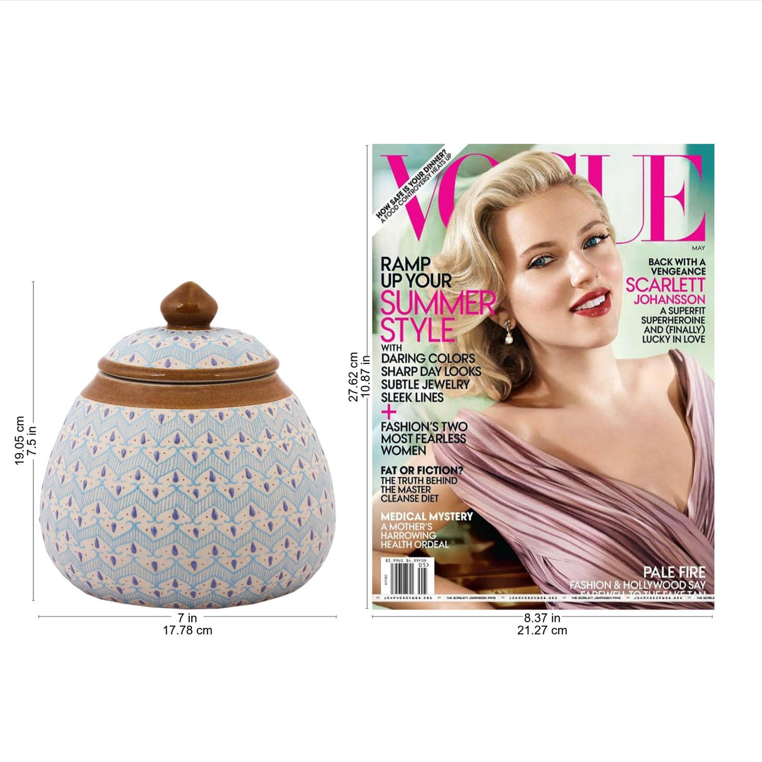 Blue Chevron Motif Ceramic Round Decorative Jar - Chevron Tears