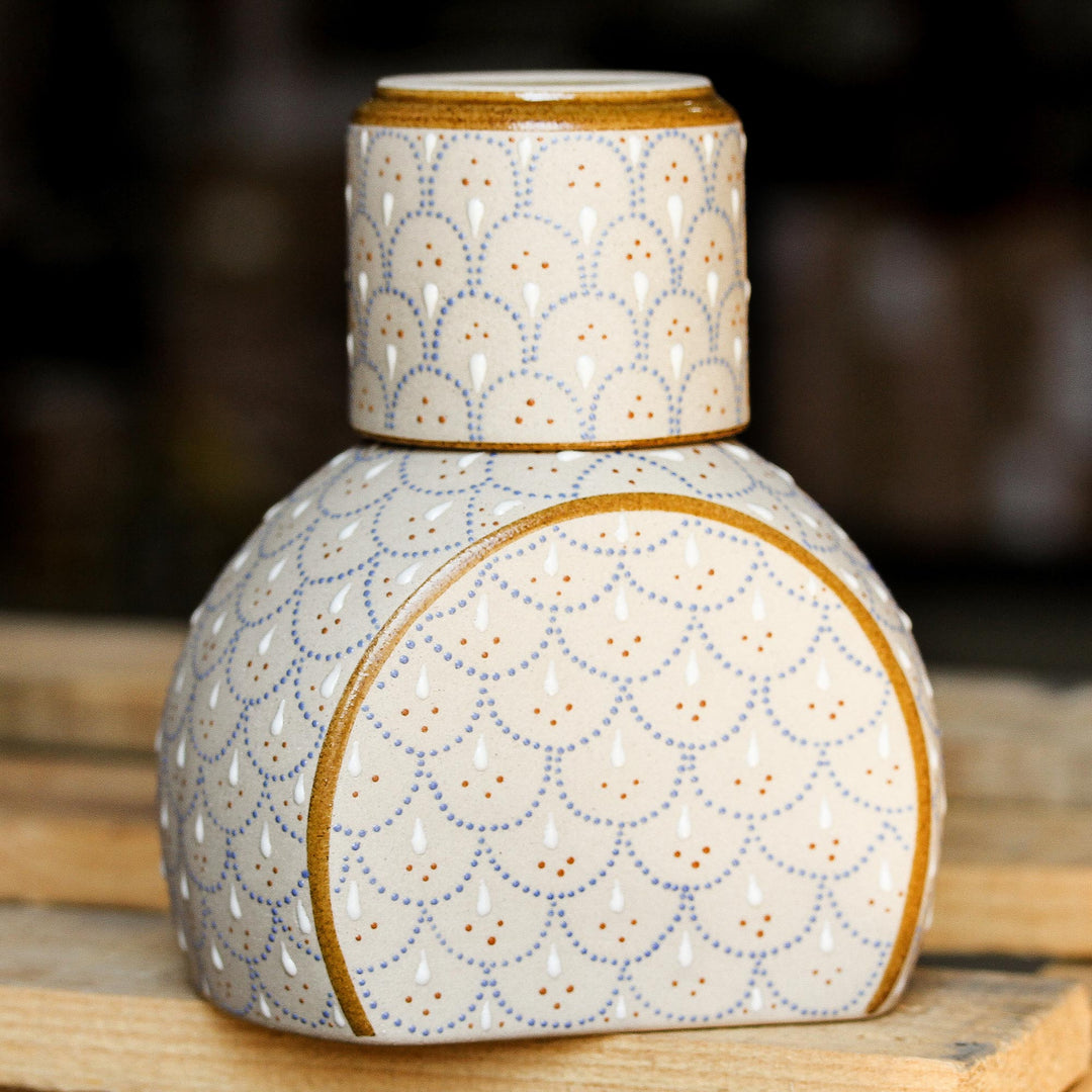 Grey and Beige Ceramic Decanter with Cup Lid (2-Piece Set) - Downy Dew